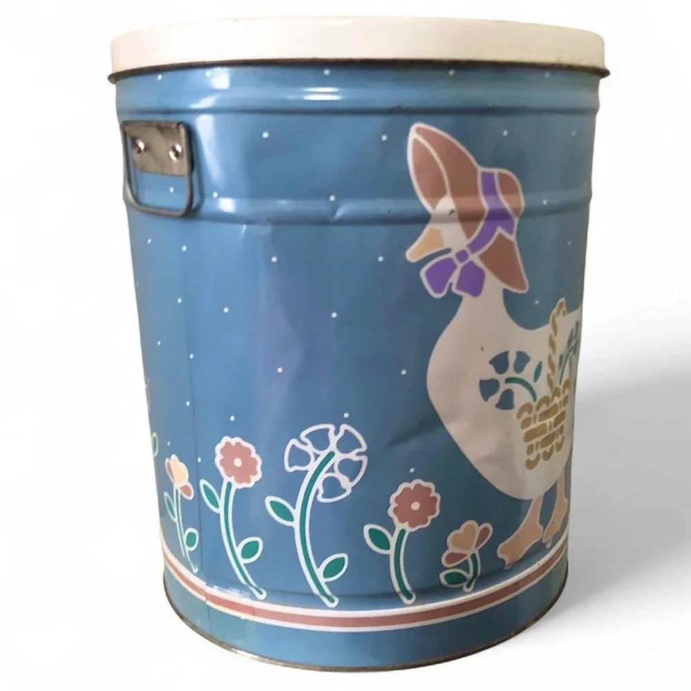 Vintage Bertels Goose Duck Metal Trash Garbage Can Bin Tin Container Cottagecore